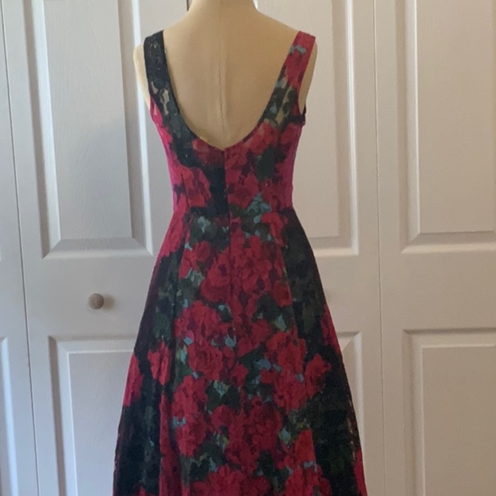 Tracy Reese Red and Black Floral Midi Dress - Picture 5 of 16
